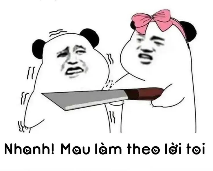 Hình meme gấu trúc cầm dao giả vờ hung ác.