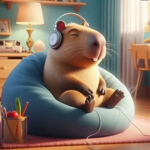 Hình meme capybara đứng yên vô tri trước đám đông.