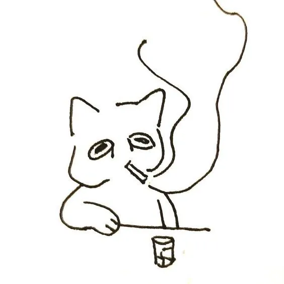 Meme chế mèo cúi đầu nhìn giọt mưa rơi.