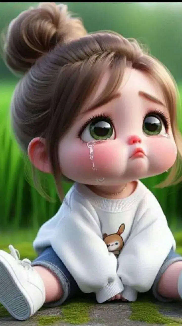 Bé gái Chibi khóc đau khổ, khuôn mặt nhăn nhó tội nghiệp.