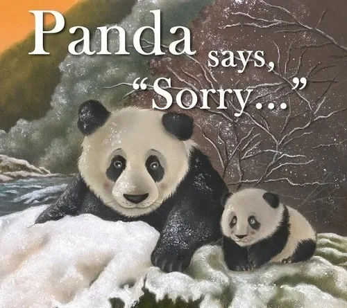 Ảnh vui gấu trúc xin lỗi đứng rụt cổ đầy đáng yêu.