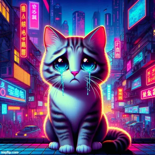 Hình chế mèo nước mắt rơi như mưa
