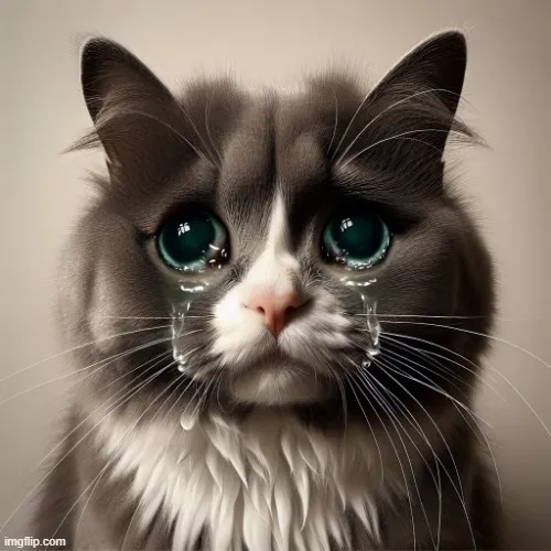 Ảnh hài mèo ôm gối nhìn xa xăm cực buồn