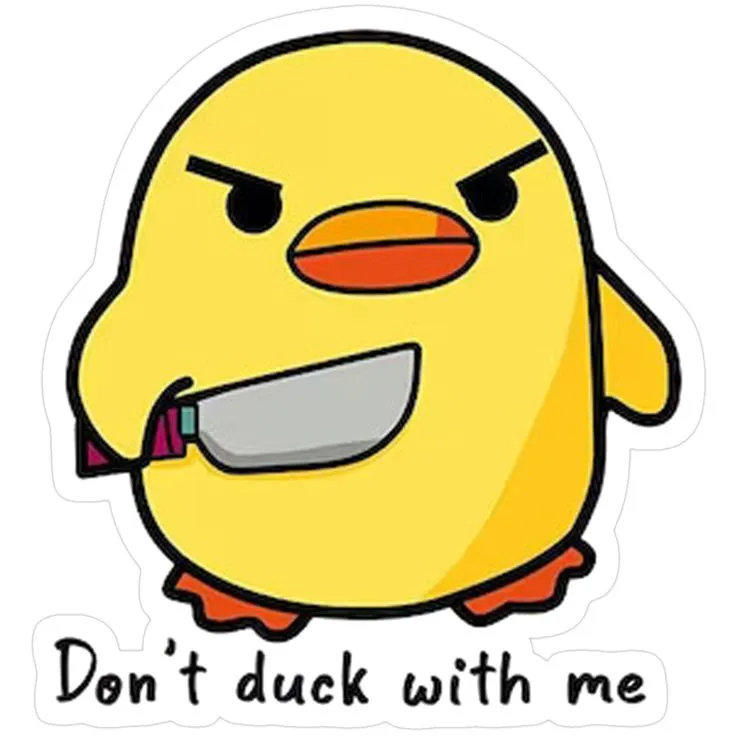 Biểu cảm vịt vàng cầm dao căng thẳng như sắp nổ tung.