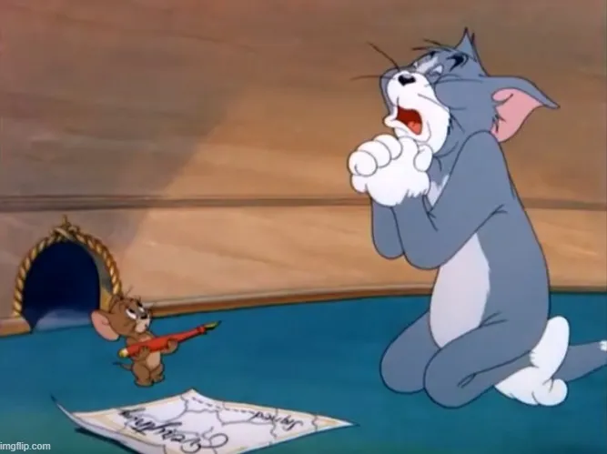 Ảnh vui mèo Tom đang sụp đổ vì thua