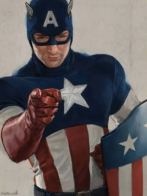 Captain America chỉ tay cười mỉm