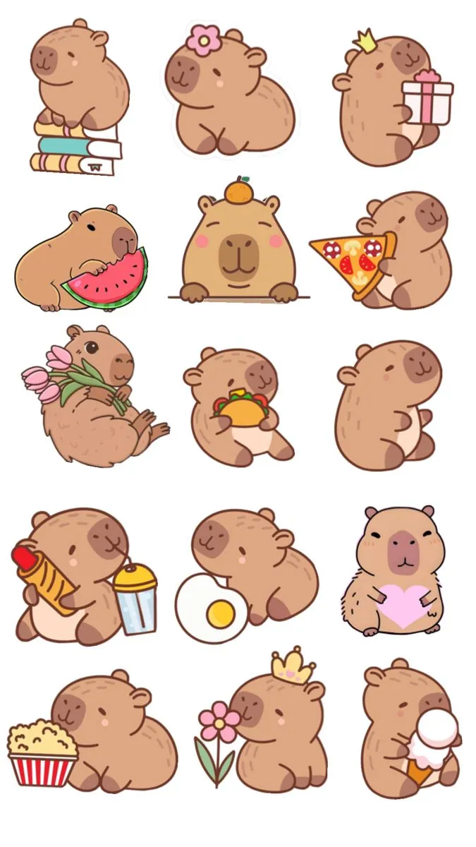 Cartoon hình nền capybara cute ngộ nghĩnh.