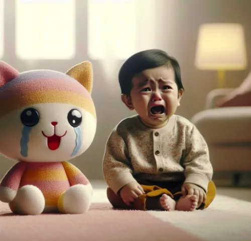 Bé trai rơi nước mắt, giọt lệ long lanh bên má.