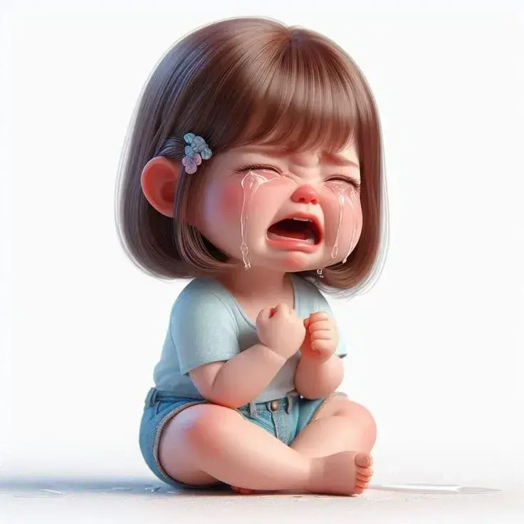 Em bé khóc không thành tiếng, ánh mắt lạc lõng buồn.