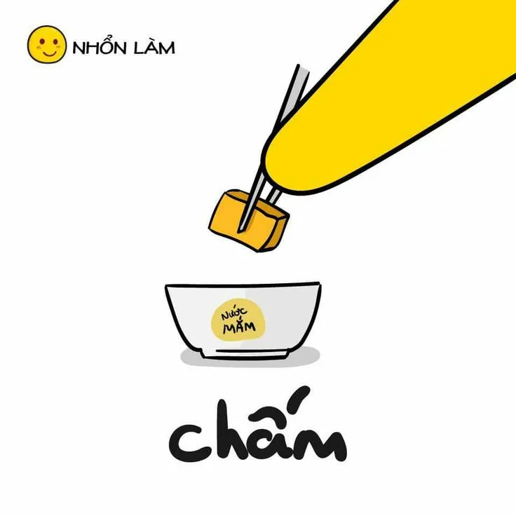 Khuôn mặt cười nhây, ánh mắt buồn cười.