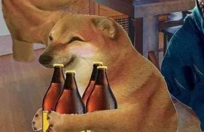 Meme chó nâng cốc rượu, ánh mắt trêu ghẹo siêu troll.