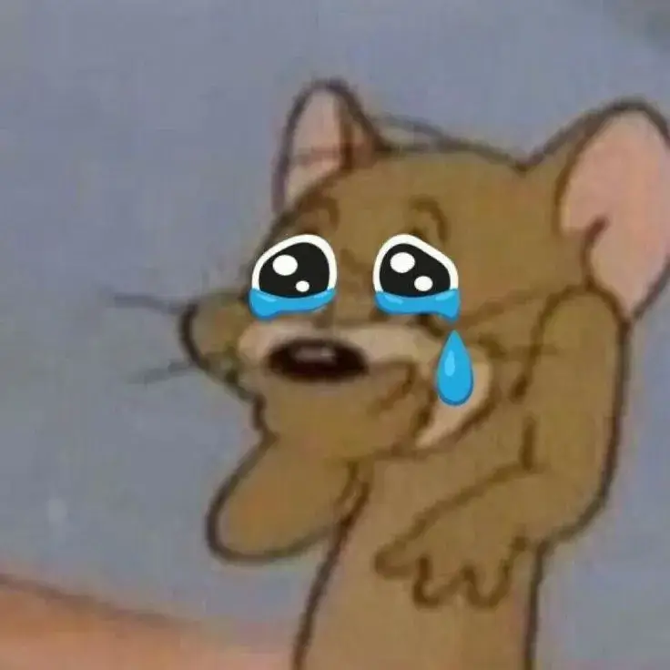 Meme Jerry khóc to, nước mắt chảy dài trên gương mặt.