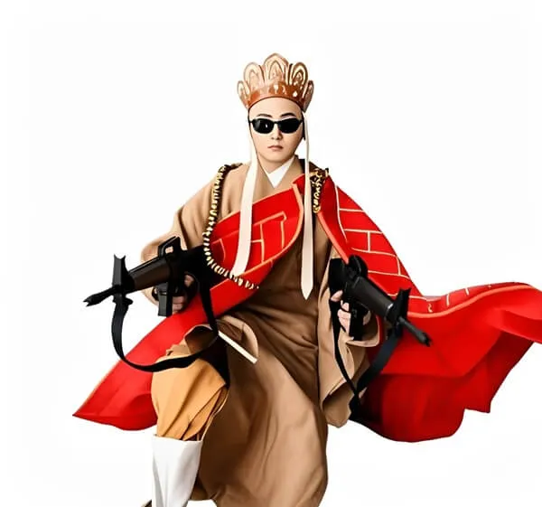 Meme chế Đường Tăng hai tay hai súng