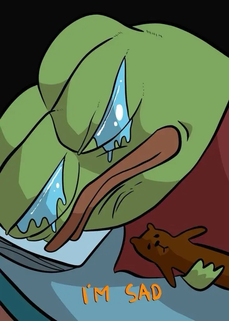 26 Meme Sad Pepe khóc lặng lẽ, ánh mắt xa xăm.