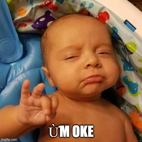 Ảnh meme oki mô tả nụ cười chịu đựng cực hợp trend.