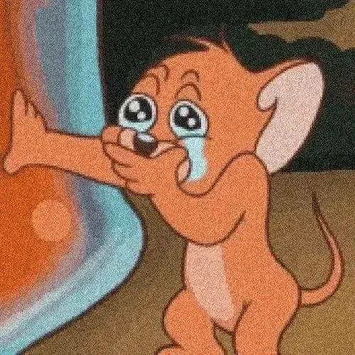 Meme Jerry khóc gắn với khuôn mặt khóc đầy giọt nước mắt