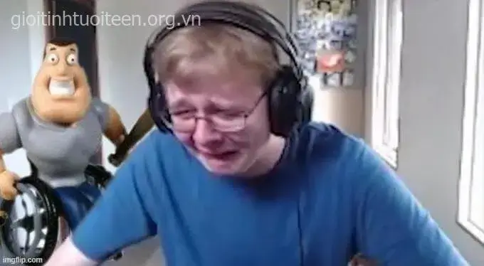 Meme khóc to với biểu cảm méo mó dở khóc dở cười.