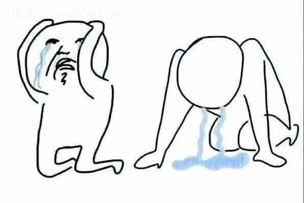 Meme khóc thầm trong lặng lẽ, ánh mắt tràn buồn bã.