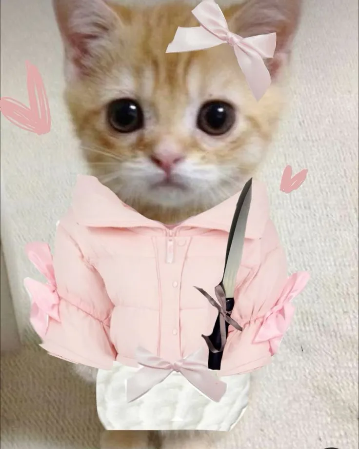 Meme troll bạn thân bằng hình mèo cầm dao sắc