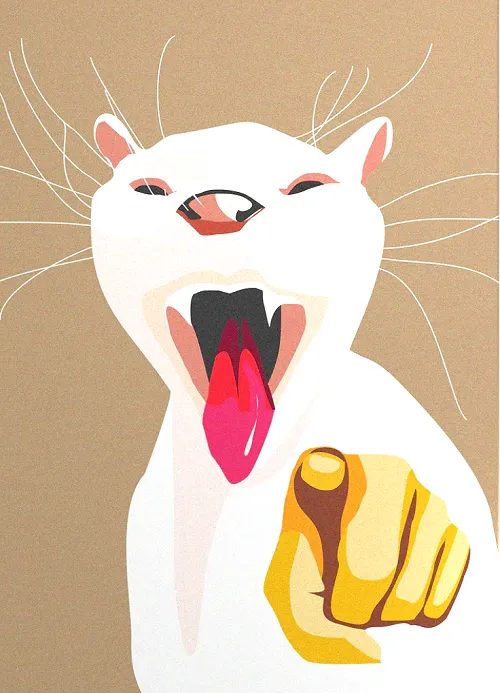 Ảnh meme vui mèo cười chỉ tay lan tỏa năng lượng hài