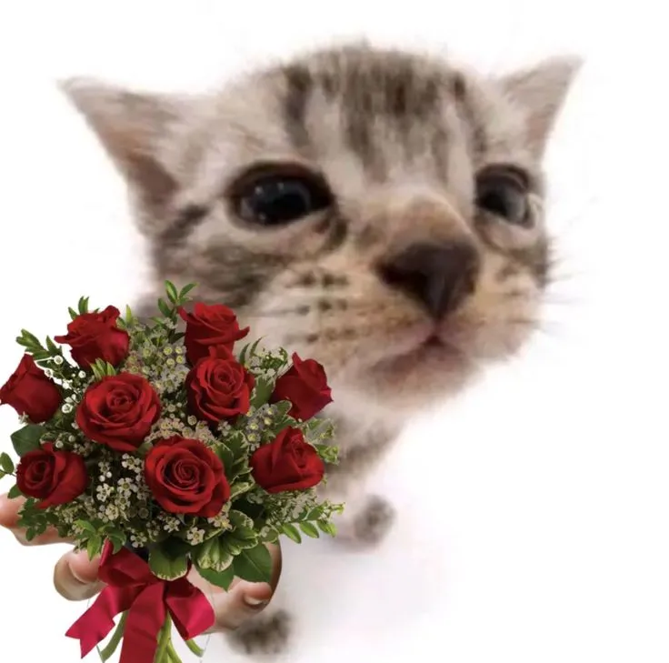 Ảnh troll chú mèo cầm bó hoa handmade cực sáng tạo
