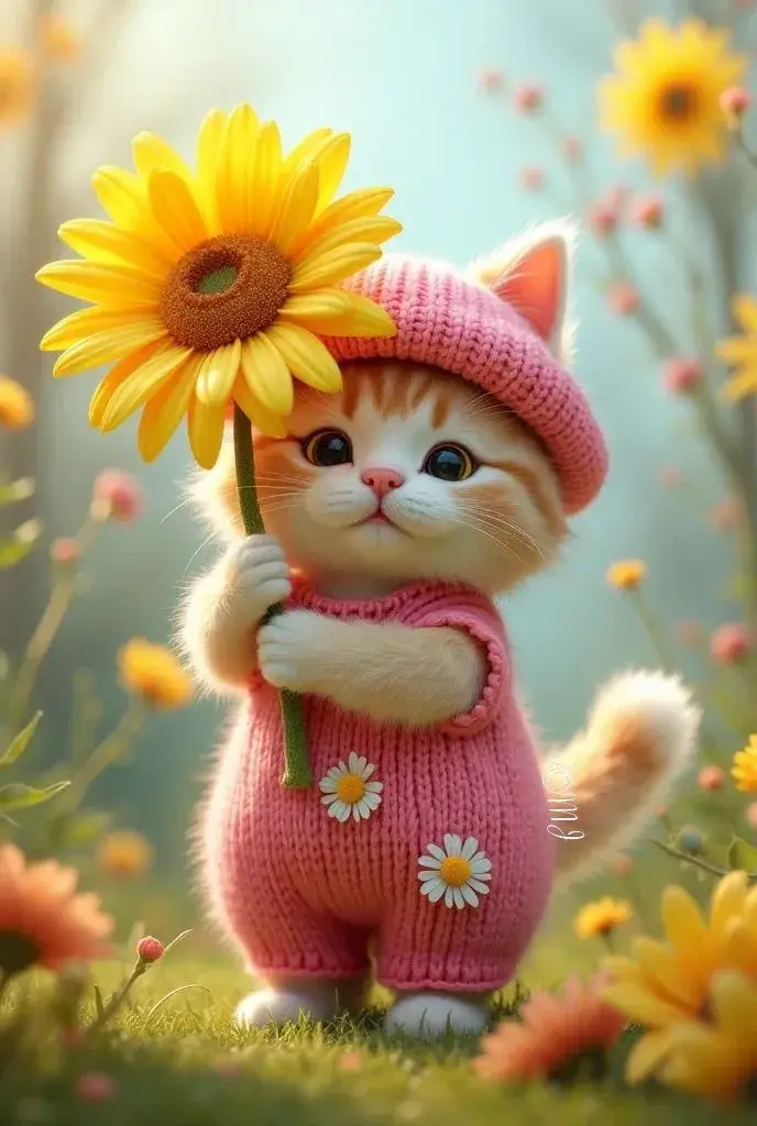 Ảnh chế mèo cầm hoa, ngọt hơn cả lời tỏ tình thật