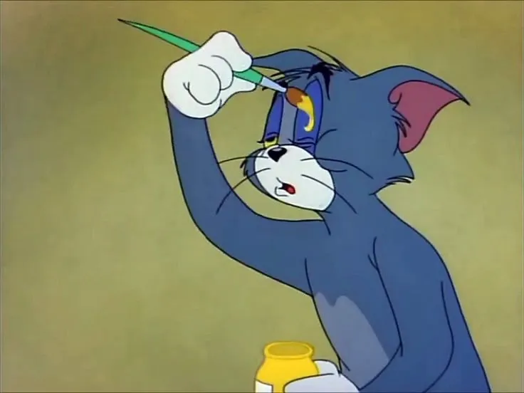 Ảnh chế đôi mắt lim dim Tom ngủ gật đêm khuya.