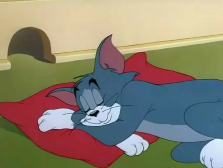 Meme chế Tom buồn ngủ biểu cảm lim dim mệt rũ.