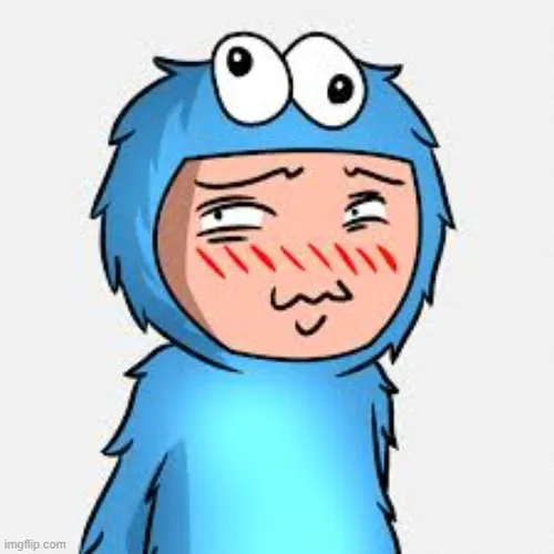 Hình troll e thẹn pha chút bối rối, cười gượng cực duyên.