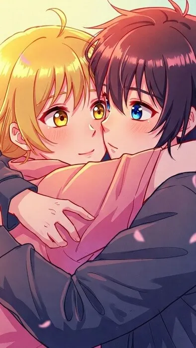 Hình meme ôm nhau và nụ hôn nhẹ trên má