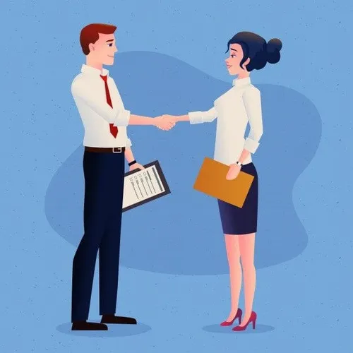 18 Hình troll sếp và nhân viên bắt tay với nụ cười căng.