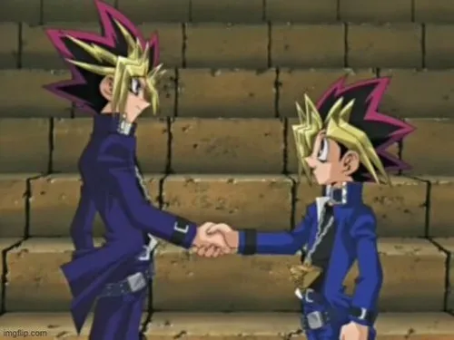 28 Hình chế meme vui ghi lại cái bắt tay Yugi xã giao công sở.