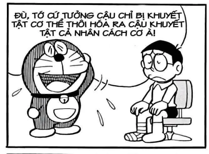 Ảnh hài Doraemon cầm bánh rán troll Nobita đói bụng