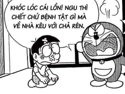 Ảnh meme vui Doraemon giả vờ nghiêm túc nhưng troll cực khét