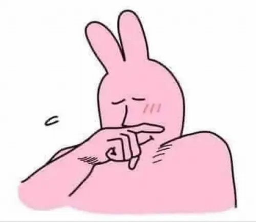 Meme vui thỏ hồng làm mặt ngầu, tay khoanh trước ngực