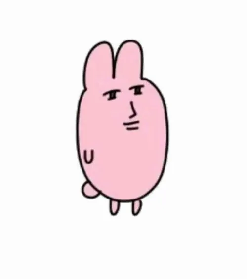 Meme chế thỏ hồng cúi đầu nhẹ, nét mặt thất vọng khẽ buồn