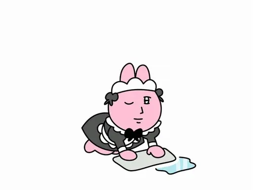 Hình meme thỏ hồng cười mím môi, ánh mắt nửa thật nửa giả