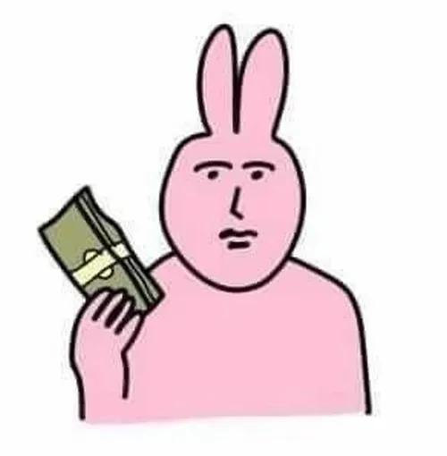 Hình troll thỏ hồng bật cười to, hai tai vểnh cao đầy phấn khích