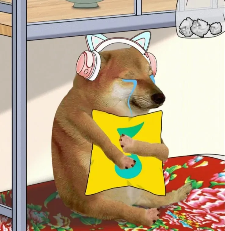 Ảnh meme chó buồn bơ vơ trong ánh sáng mờ