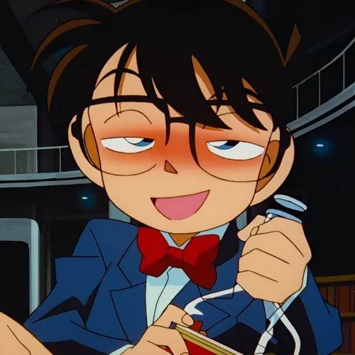 Ảnh troll Conan khoanh tay nhìn Ran với vẻ bối rối