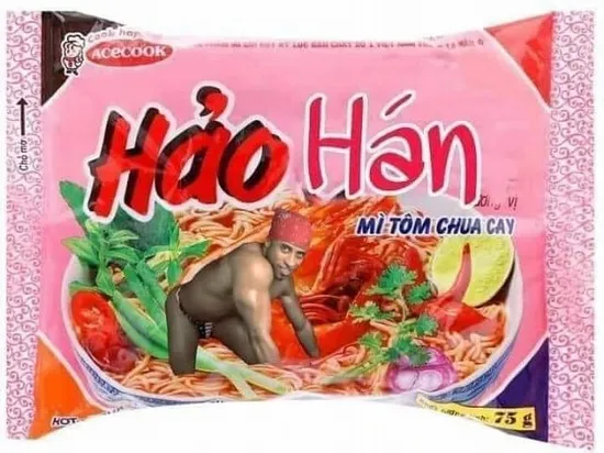 Ảnh meme chế gói mì Hảo Hảo thành Hảo Hán