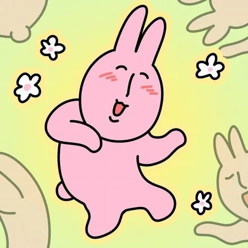 Ảnh chế thỏ hồng cúi đầu nhẹ, hai má hồng lên đáng yêu