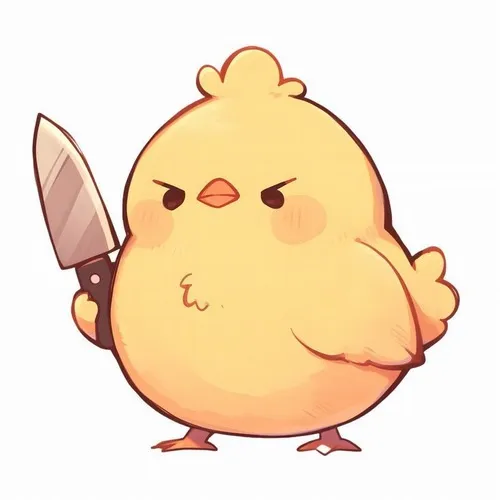 Meme chú gà con cầm dao