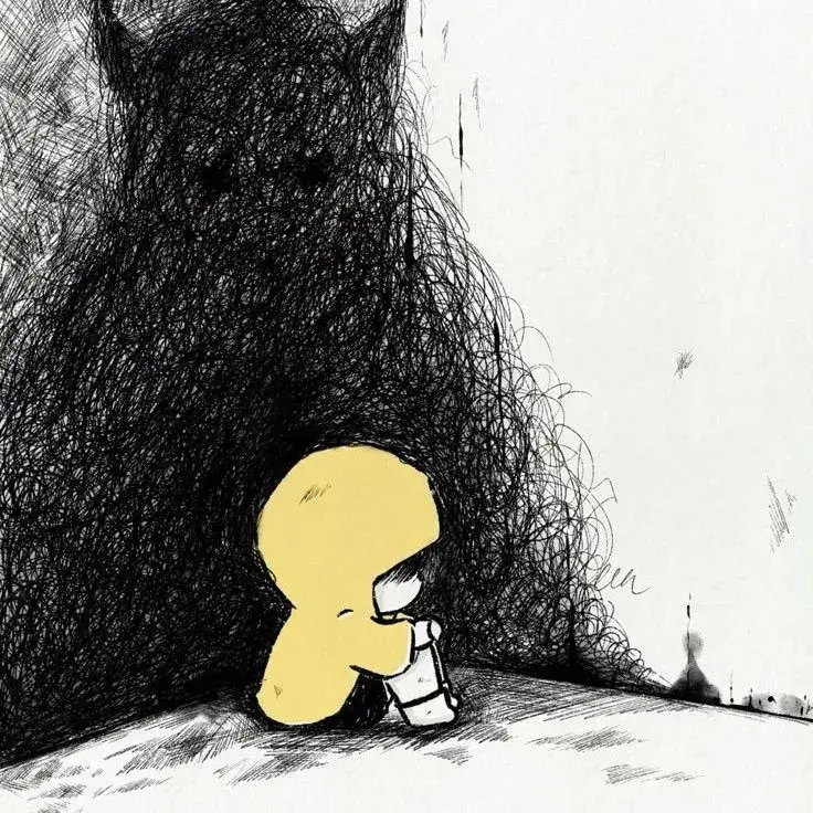 Meme buồn bã với ánh mắt xa xăm đầy trống trải.