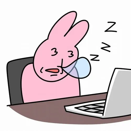 Hình troll thỏ hồng đang nhìn màn hình laptop, ánh mắt dửng dưng