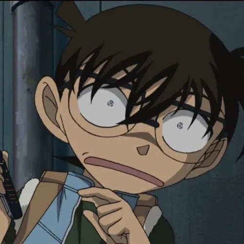 Ảnh meme vui Conan nhăn trán tập trung nhìn hiện trường