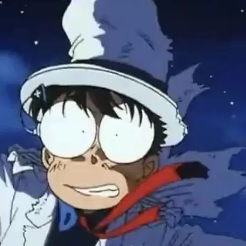 Ảnh vui Conan khoanh tay nhìn Ran với ánh đăm chiêu