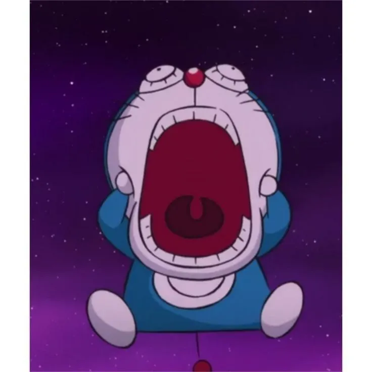 Hình chế meme vui Doraemon ngáp dài chán chường giữa lớp học