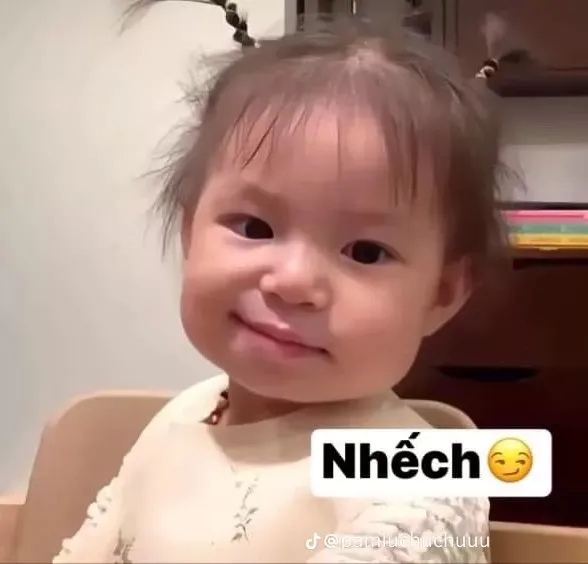 Meme vui bé con cười toe toét giữa khung hình