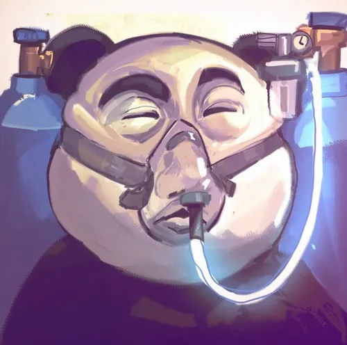 Hình meme hài gấy trúc thở oxy khiến ai cũng thấy mình trong đó